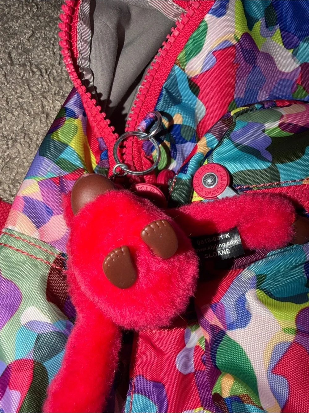 Kipling Multicolor Camo 15in Laptop Backpack with Bright Pink Accents